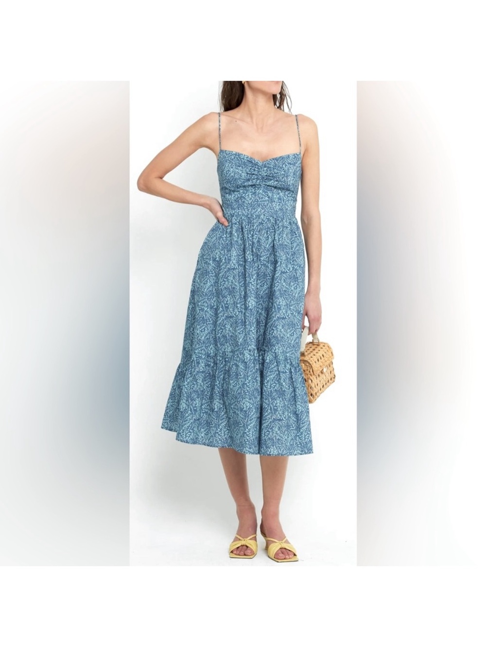 O.P.T. Blue Printed Spaghetti Strap Midi Dress Size Small